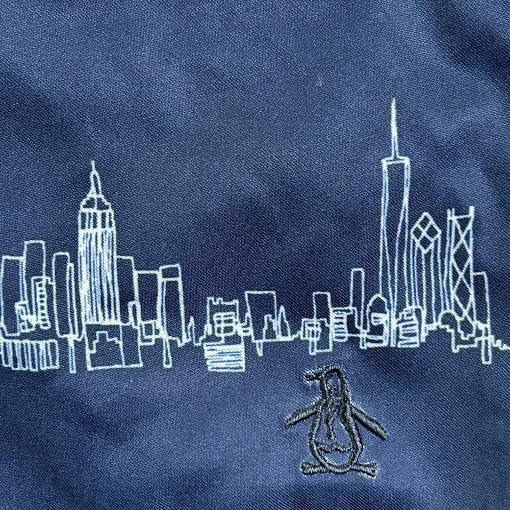 Original Penguin Mens NYC Skyline Swim Trunks Navy Blue Size 34 New York City